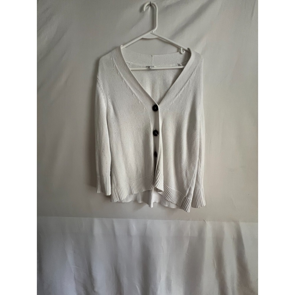 J Jill White Linen Blend One Button‎ Beachy 3/4 Sleeve Cardigan Size Small